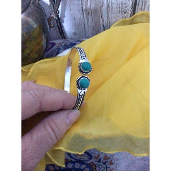 Turquoise SilverPlate Bangle Bracelet Adjustable NEW - Picture 15 of 16